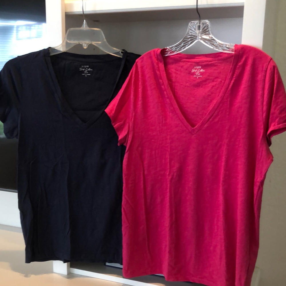 J. Crew Women's V-Neck Tees - Black and Pink